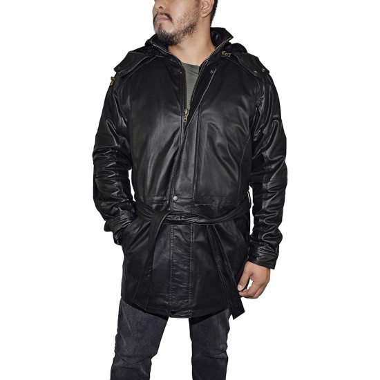 Outfitters Men's 3/4 Length Genuine Leather Coat w/Removable Hood Outfitters Men's 3/4 Length Genuine Leather Coat w/Removable Hood