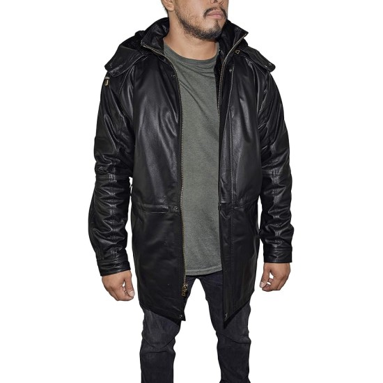 Outfitters Men's 3/4 Length Genuine Leather Coat w/Removable Hood Outfitters Men's 3/4 Length Genuine Leather Coat w/Removable Hood