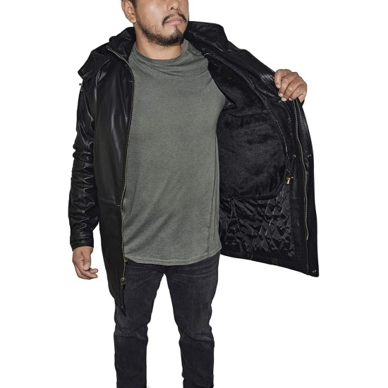 Outfitters Men's 3/4 Length Genuine Leather Coat w/Removable Hood Outfitters Men's 3/4 Length Genuine Leather Coat w/Removable Hood