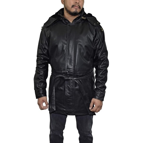 Outfitters Men's 3/4 Length Genuine Leather Coat w/Removable Hood Outfitters Men's 3/4 Length Genuine Leather Coat w/Removable Hood