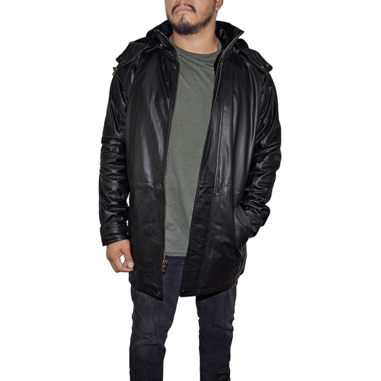 Outfitters Men's 3/4 Length Genuine Leather Coat w/Removable Hood Outfitters Men's 3/4 Length Genuine Leather Coat w/Removable Hood