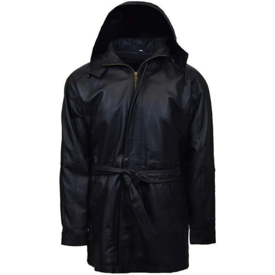 Outfitters Men's 3/4 Length Genuine Leather Coat w/Removable Hood Outfitters Men's 3/4 Length Genuine Leather Coat w/Removable Hood