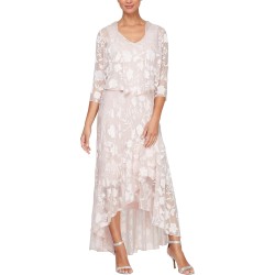 Women's Sleeveless Printed Chiffon Midi Spring/Summer Mother of The Bride Dress with Jacket & High-Low Hemline
