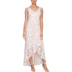 Women's Sleeveless Printed Chiffon Midi Spring/Summer Mother of The Bride Dress with Jacket & High-Low Hemline