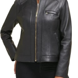Women's Zip Front Fully Lined Leather Coat
