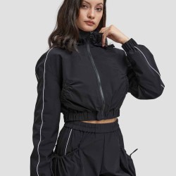 Long-Sleeve Drawstring Hooded Sports Jacket