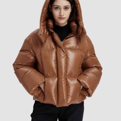 High Collar Cropped Hooded Puffer Jacket