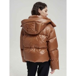 High Collar Cropped Hooded Puffer Jacket