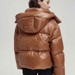 High Collar Cropped Hooded Puffer Jacket