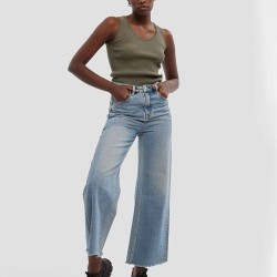 High-waist Wide Leg Frayed Jeans