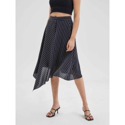 Asymmetric Stripe Flared Skirt