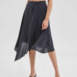 Asymmetric Stripe Flared Skirt