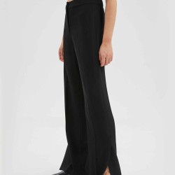 Slit-Leg Twill Black Trousers