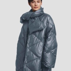 Quilted Puffer Jacket With Scarf
