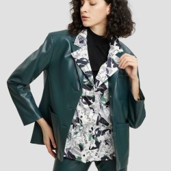 Buttoned Faux Leather Blazer