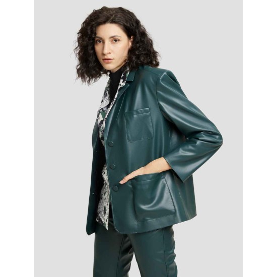 Buttoned Faux Leather Blazer Buttoned Faux Leather Blazer