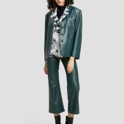 Buttoned Faux Leather Blazer