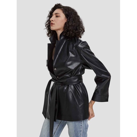 Faux Leather Tie-waist Blazer Faux Leather Tie-waist Blazer