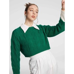 Crewneck Cropped Cable-knit Sweater