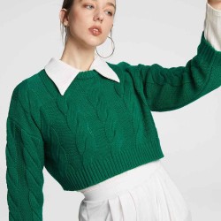 Crewneck Cropped Cable-knit Sweater