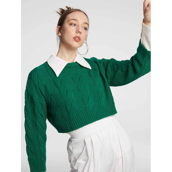 Crewneck Cropped Cable-knit Sweater Crewneck Cropped Cable-knit Sweater