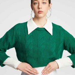 Crewneck Cropped Cable-knit Sweater