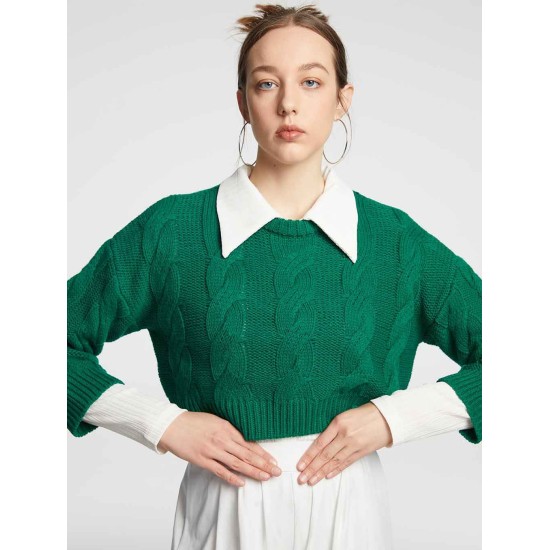 Crewneck Cropped Cable-knit Sweater Crewneck Cropped Cable-knit Sweater