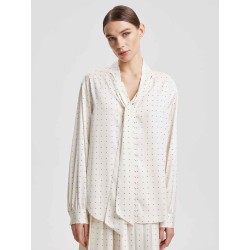 Polka-Dot Scarf Neck Blouse