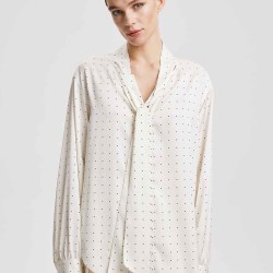 Polka-Dot Scarf Neck Blouse