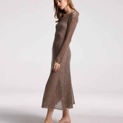 Midi Overlay Camel Hair-wool Blend Dress