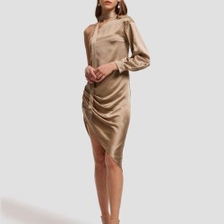 Asymmetric Sleeve Silk Dress