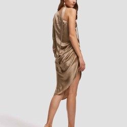 Asymmetric Sleeve Silk Dress