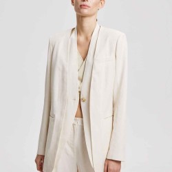 Linen-Blend V-Neck Layered Blazer