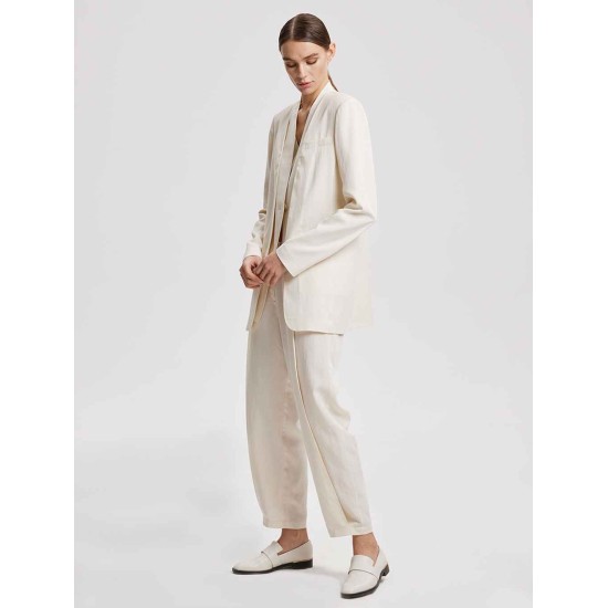 Linen-Blend V-Neck Layered Blazer Linen-Blend V-Neck Layered Blazer