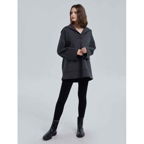 Cotton V-neck Boxy Hooded Sweatshirt Cotton V-neck Boxy Hooded Sweatshirt