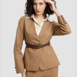 V Neck Belted Blazer