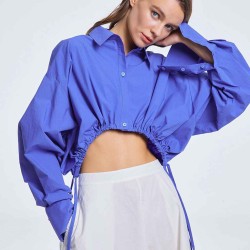 Cropped Drawstring Cotton Shirt