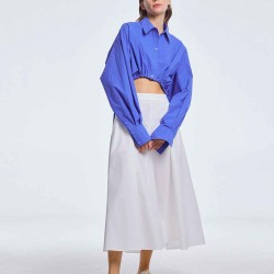 Cropped Drawstring Cotton Shirt