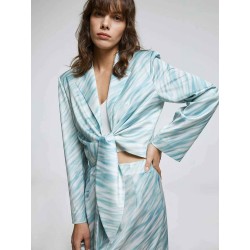 Blue Printed Waist-knot Blazer