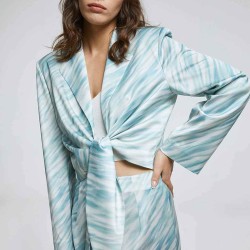 Blue Printed Waist-knot Blazer