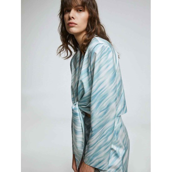 Blue Printed Waist-knot Blazer Blue Printed Waist-knot Blazer