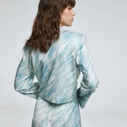 Blue Printed Waist-knot Blazer