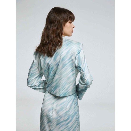 Blue Printed Waist-knot Blazer Blue Printed Waist-knot Blazer