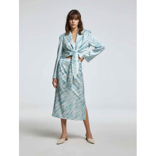 Blue Printed Waist-knot Blazer Blue Printed Waist-knot Blazer