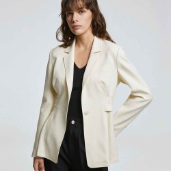 Gathered Waist Notched Lapel Blazer