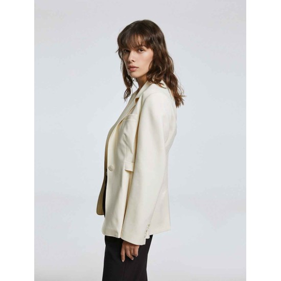 Gathered Waist Notched Lapel Blazer Gathered Waist Notched Lapel Blazer