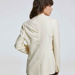 Gathered Waist Notched Lapel Blazer