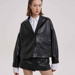 Chunky Faux-leather Blazer