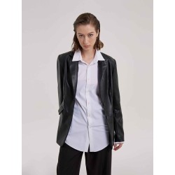 Single-Breasted Faux Leather Blazer