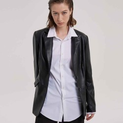 Single-Breasted Faux Leather Blazer